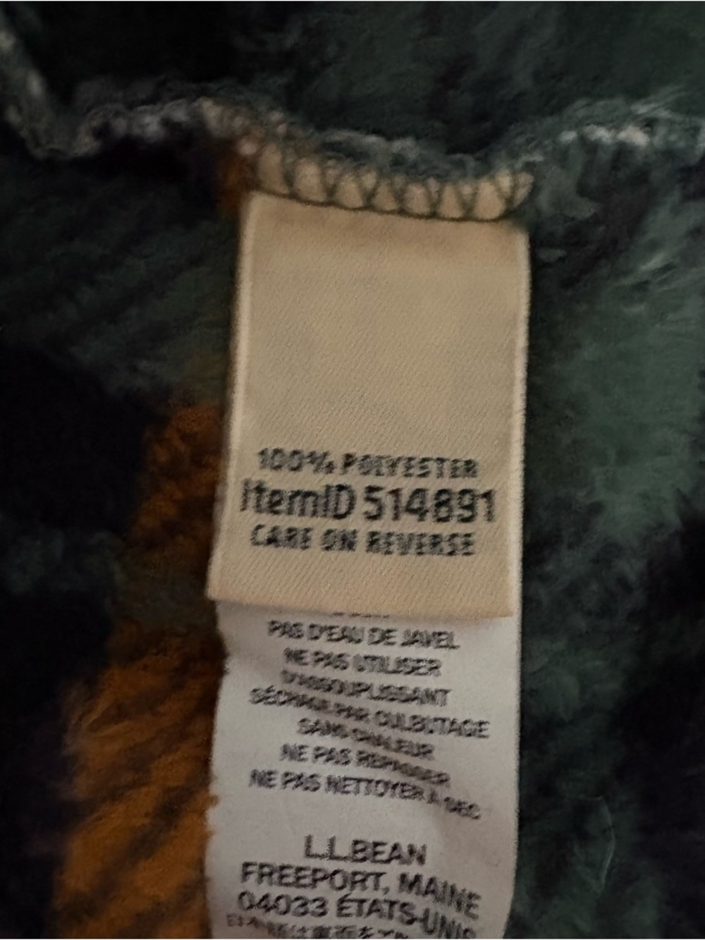 LL Bean Mens S Fleece Robe Green Plaid Shawl Collar Belted Plush Bathrobe Pocket - Picture 11 of 14